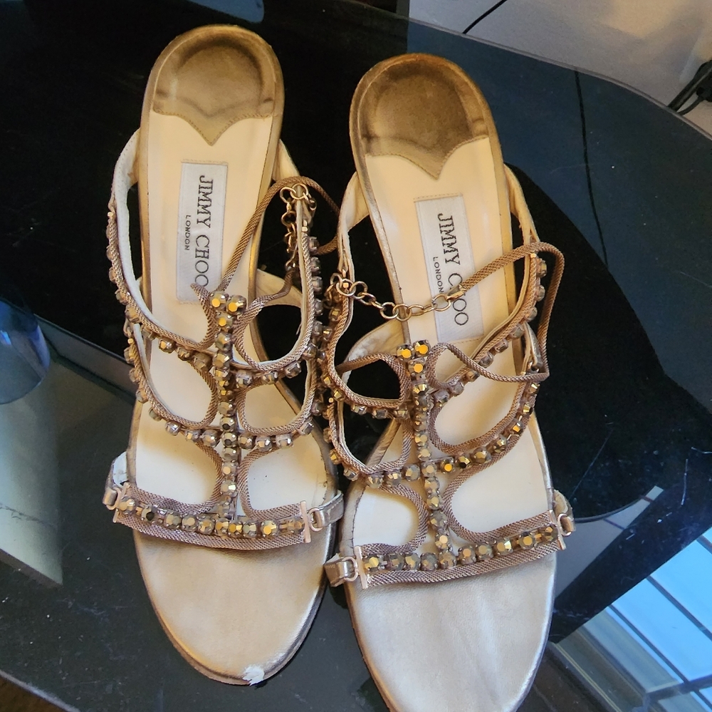 Jimmy choo gold metallic heels